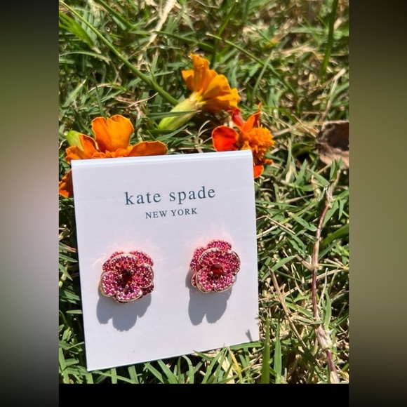 NWT: Kate Spade Pink Flower Earrings, SPARKLY and GLAM!! - Picture 8 of 12
